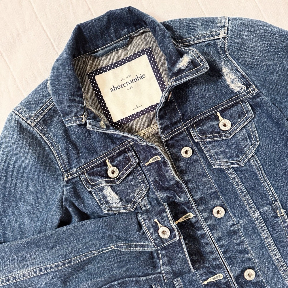 Abercrombie Kids‎ Girls Jean Jacket LARGE Denim Distressed